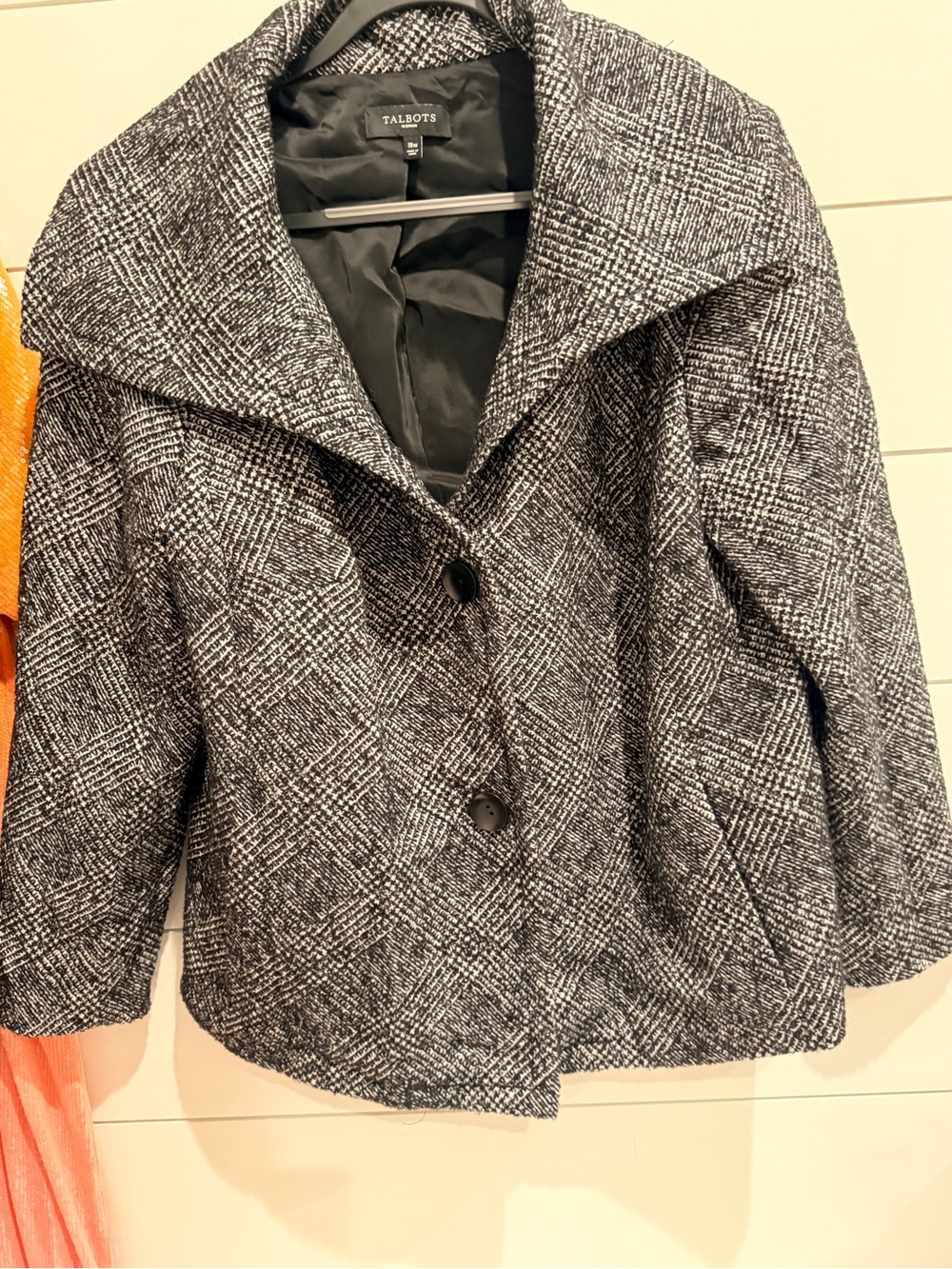Talbots Black & White Tweed Short Peacoat